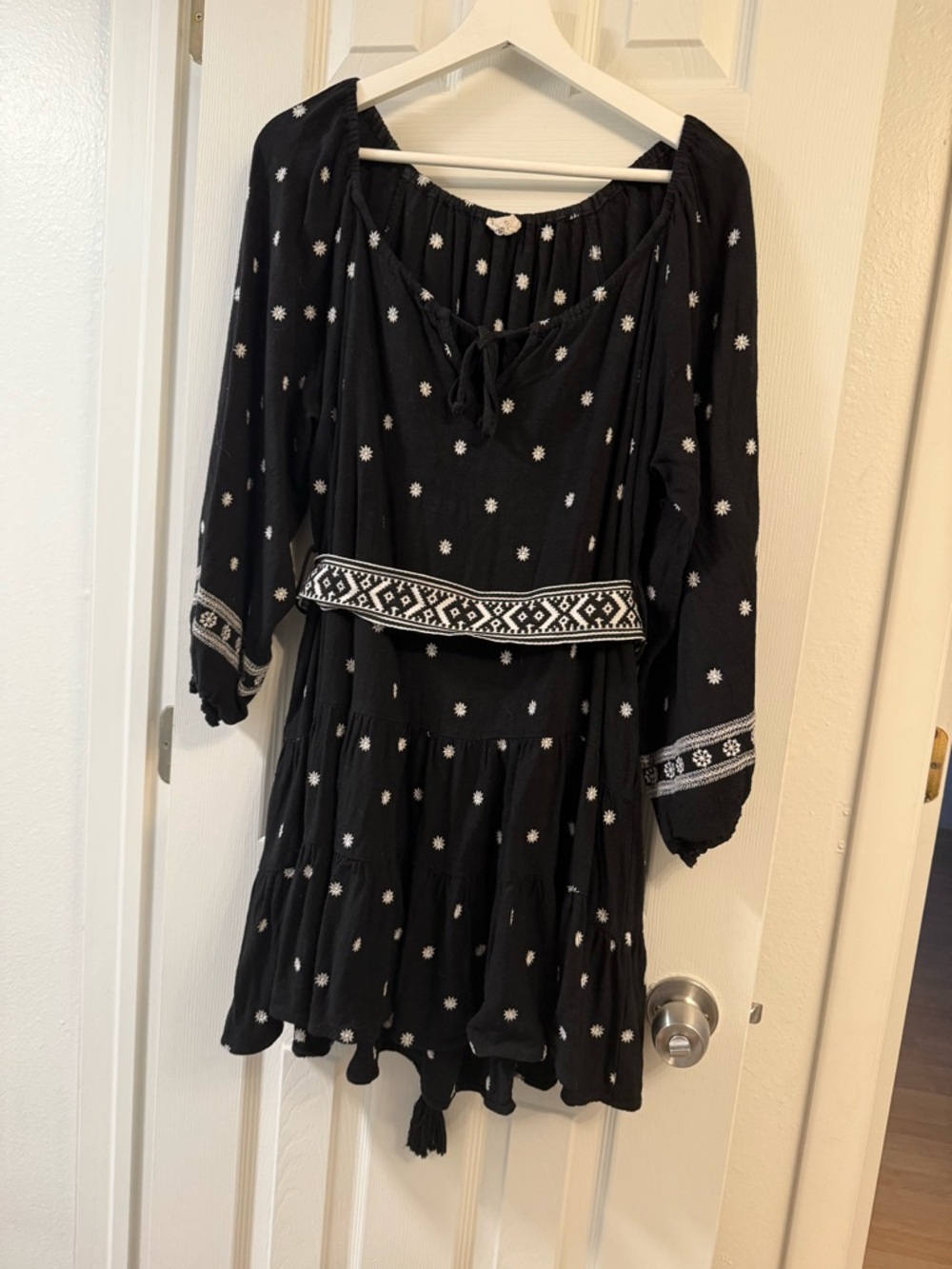 Together Black Dress with White Embroidered Dots and Trim
